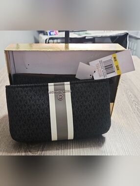 Authentic NIB Michael Kors Logo Belt Bag With Stripe black/cream/gray size S/M